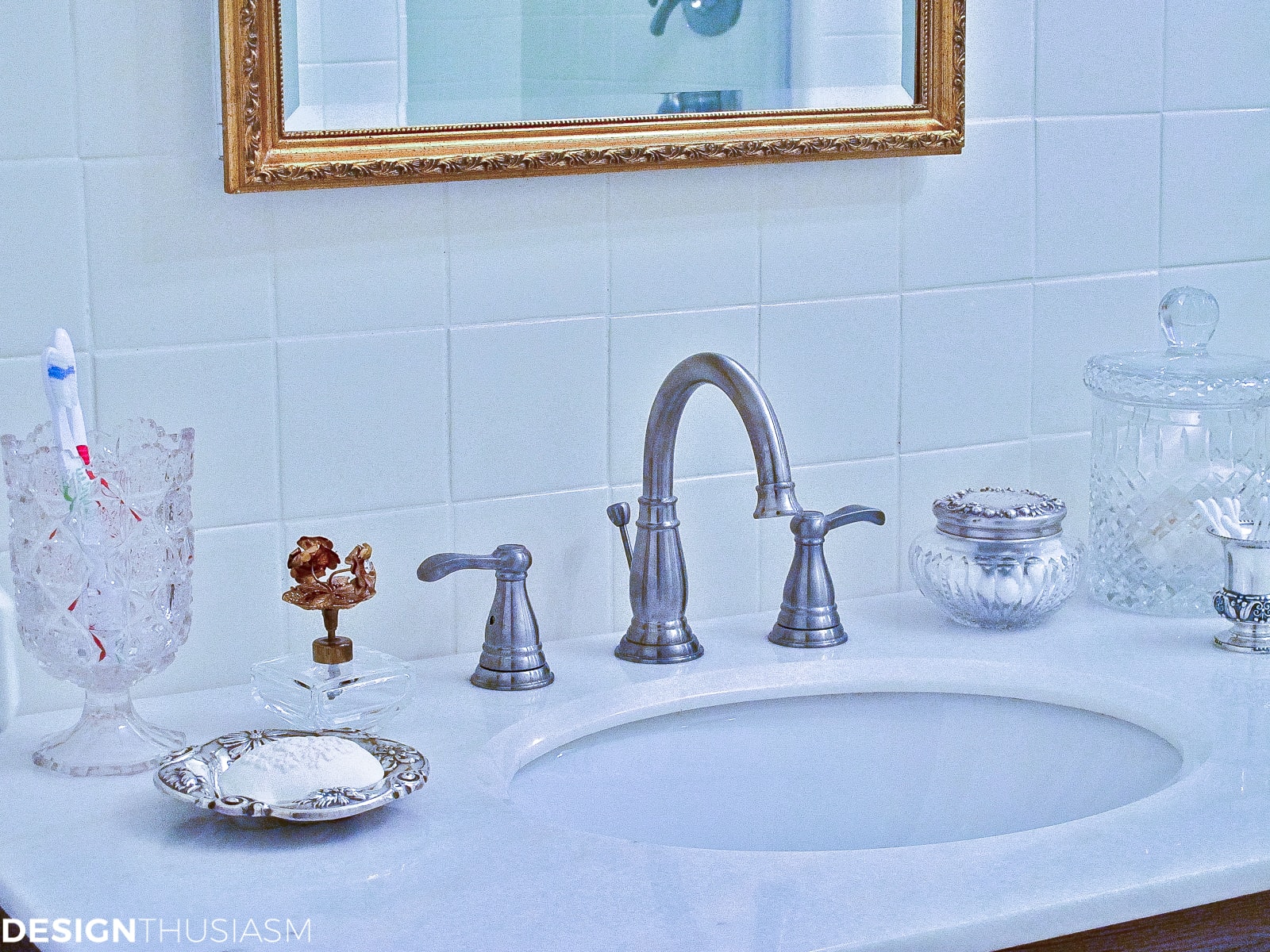 Bathroom Ideas on a Budget | Creamy White Painted Tile - terilynadamsblog.com