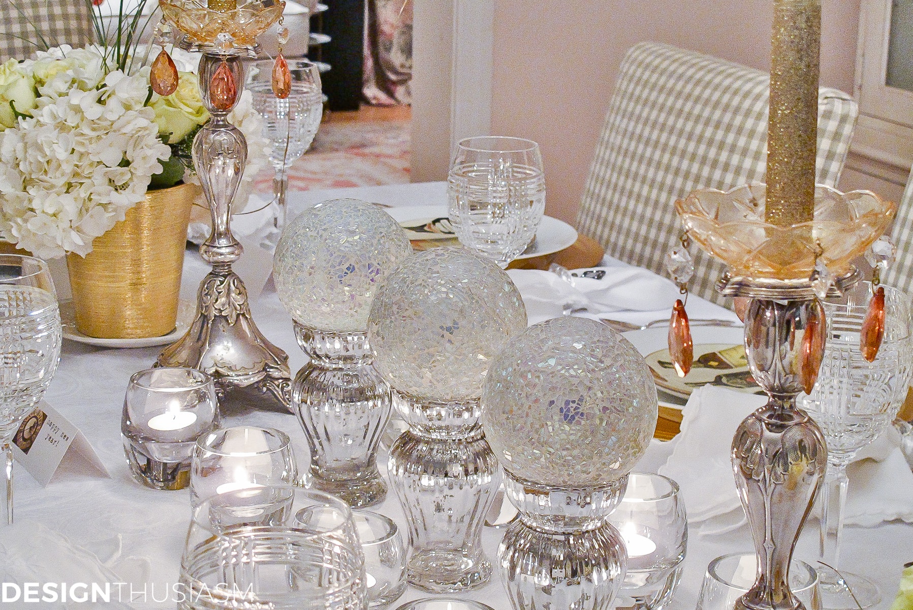 New Years Eve Party Themes | Tablescape with Timepieces - terilynadamsblog.com