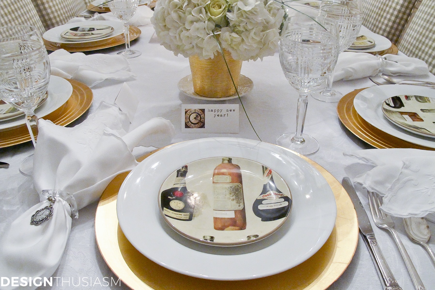 New Years Eve Party Themes | Tablescape with Timepieces - terilynadamsblog.com