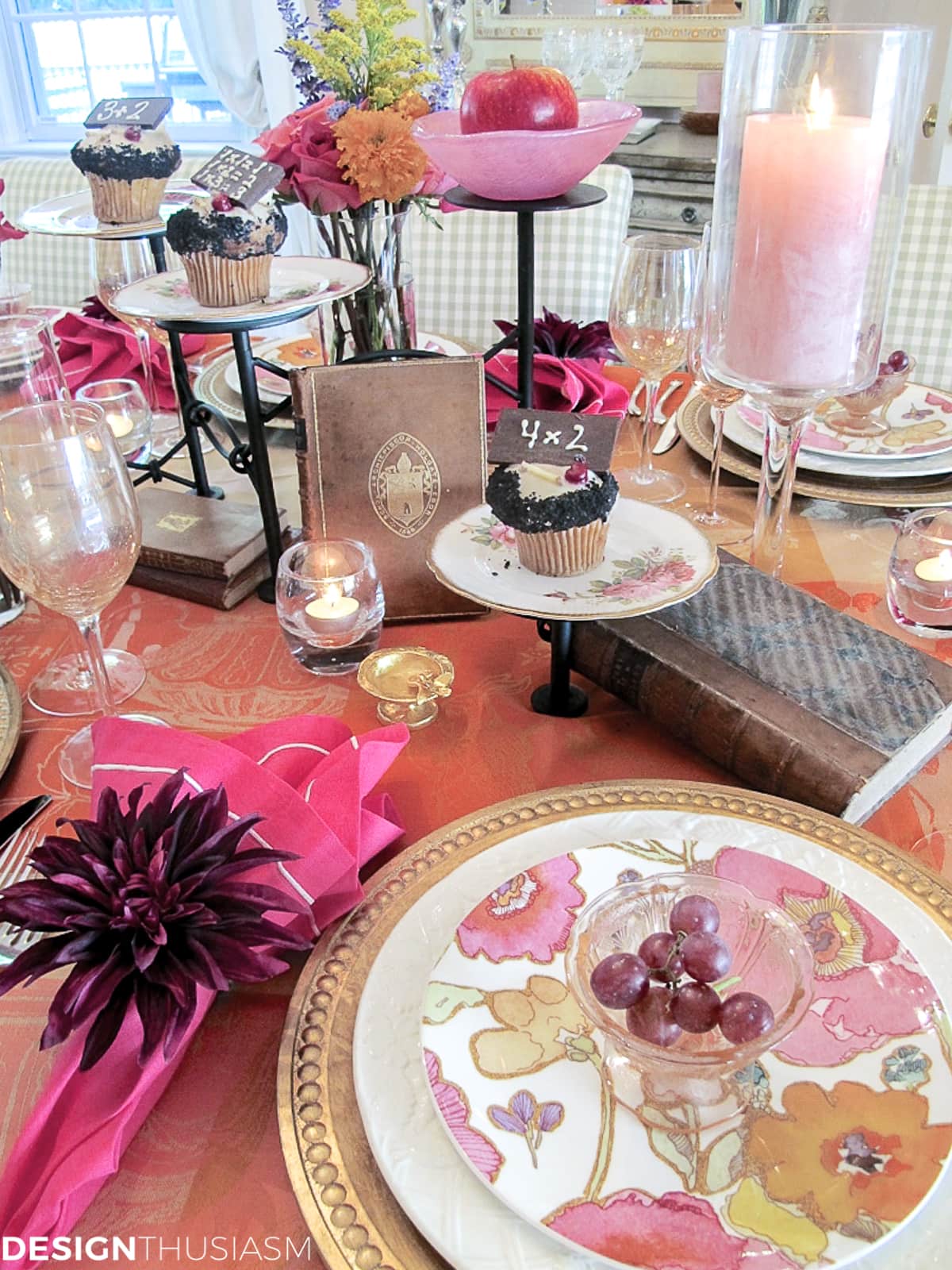 book club table setting with vintage books