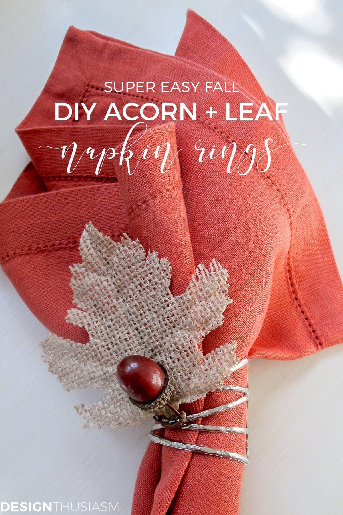 acorn and leaf DIY Thanksgiving napkin rings