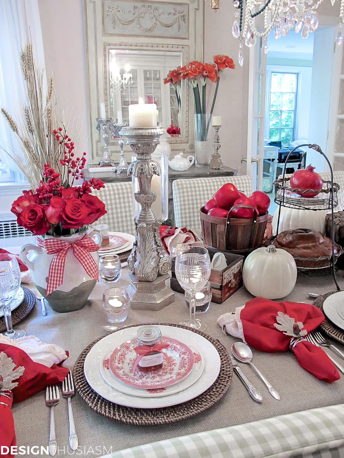 apples and honey and rustic table decor for Rosh Hashanah dinner