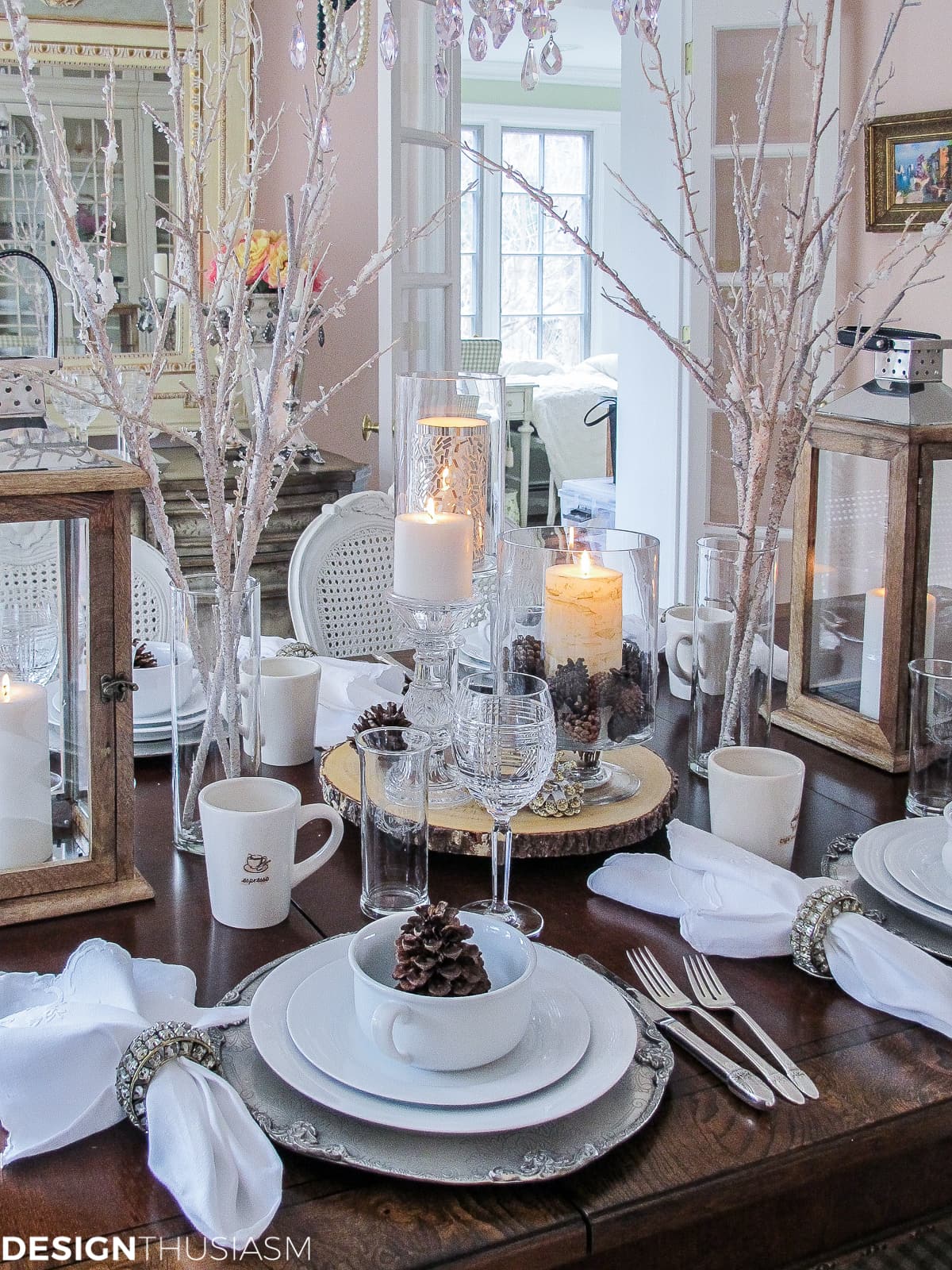 White Tablescape Comes Alive with Winter Decorations | Designthuisasm.com