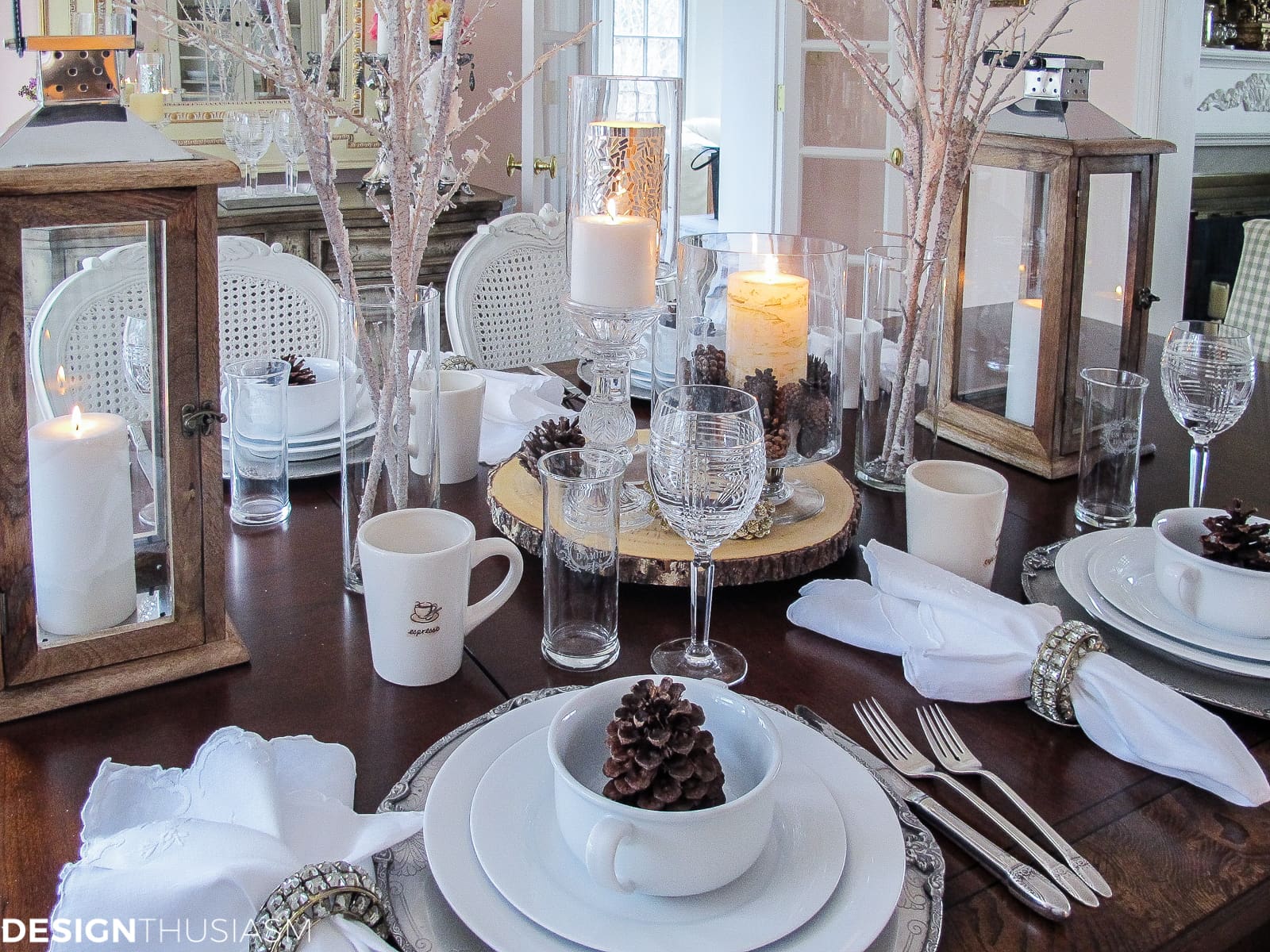 Winter Decorations Add Flavor to a White Tablescape | Designthuisasm.com