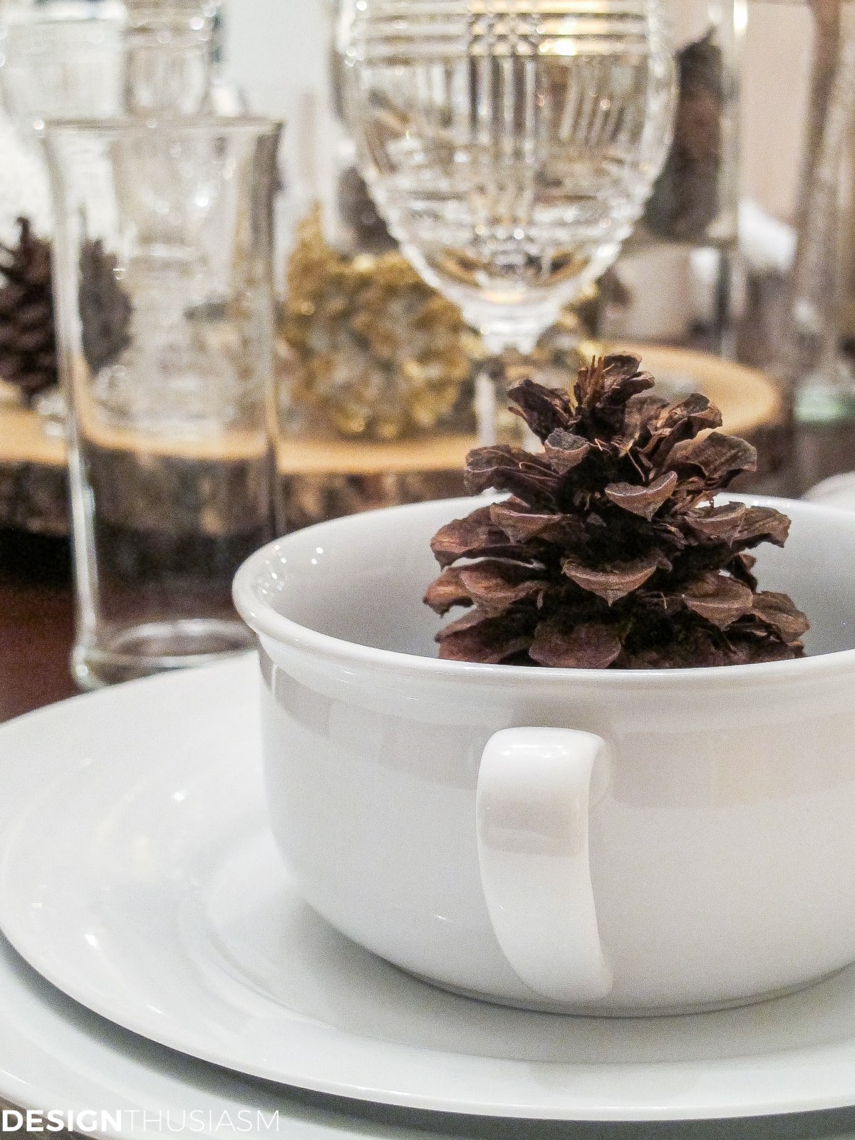 Winter Decorations Add Flavor to a White Tablescape | Designthuisasm.com