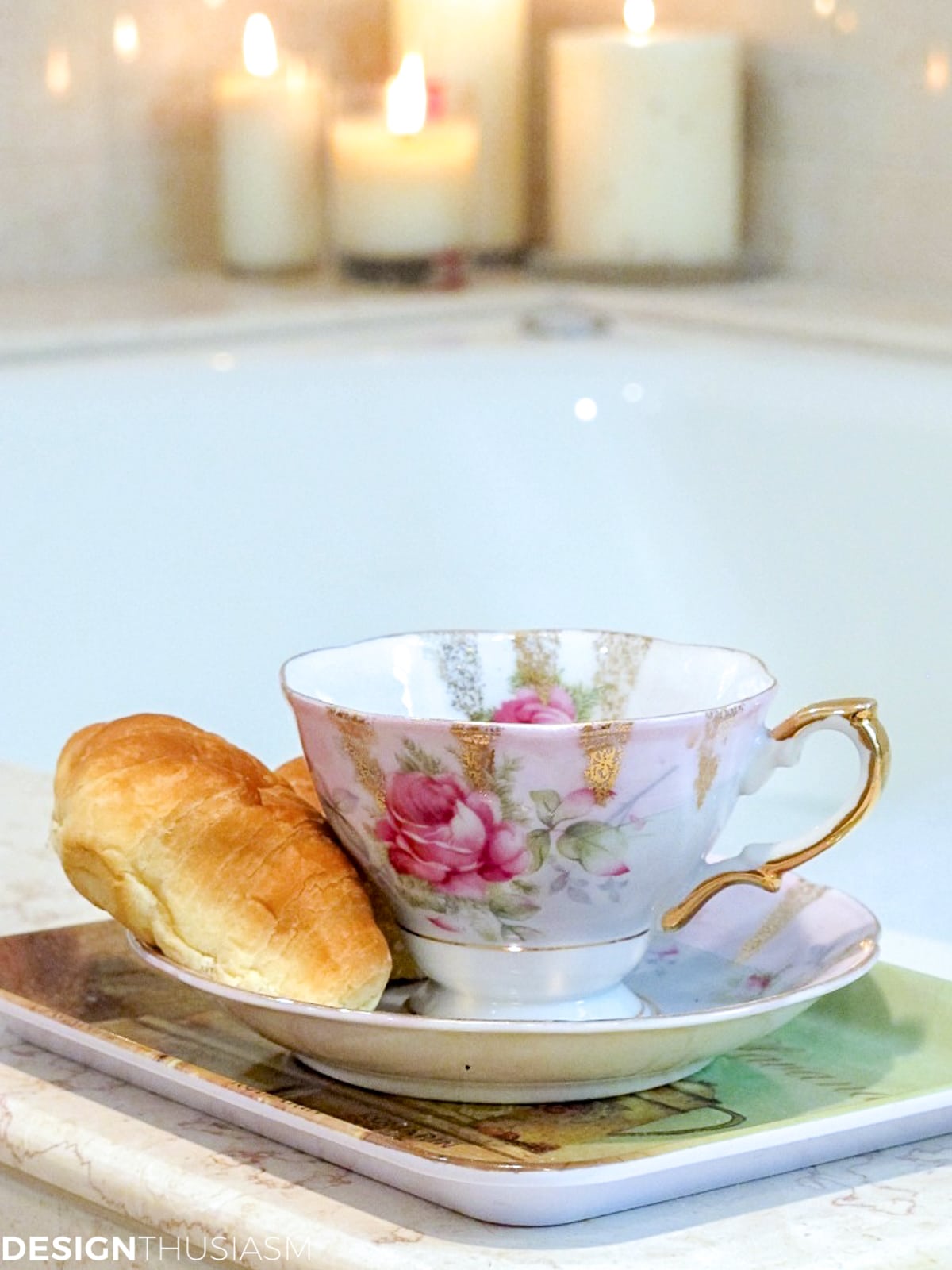 master bath remodel spa tub with teacup and candles
