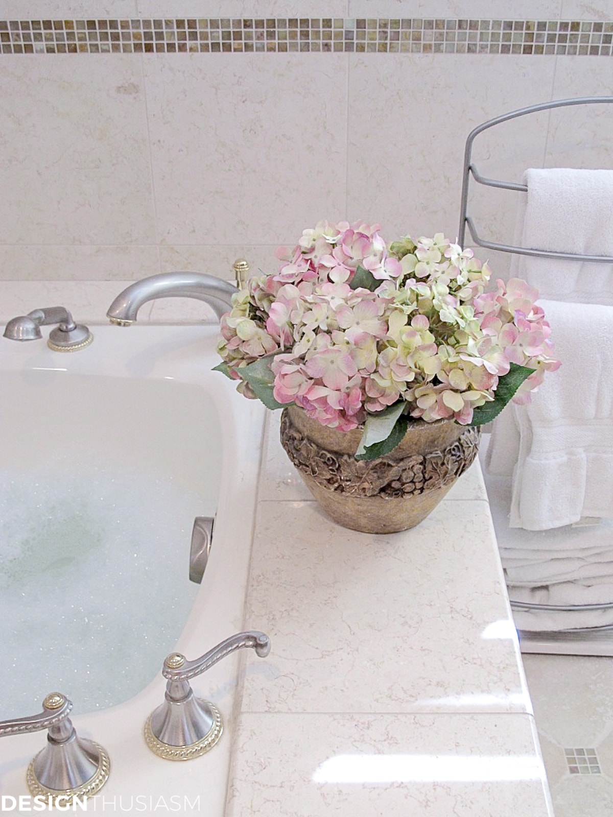 master bath remodel flowers on tub