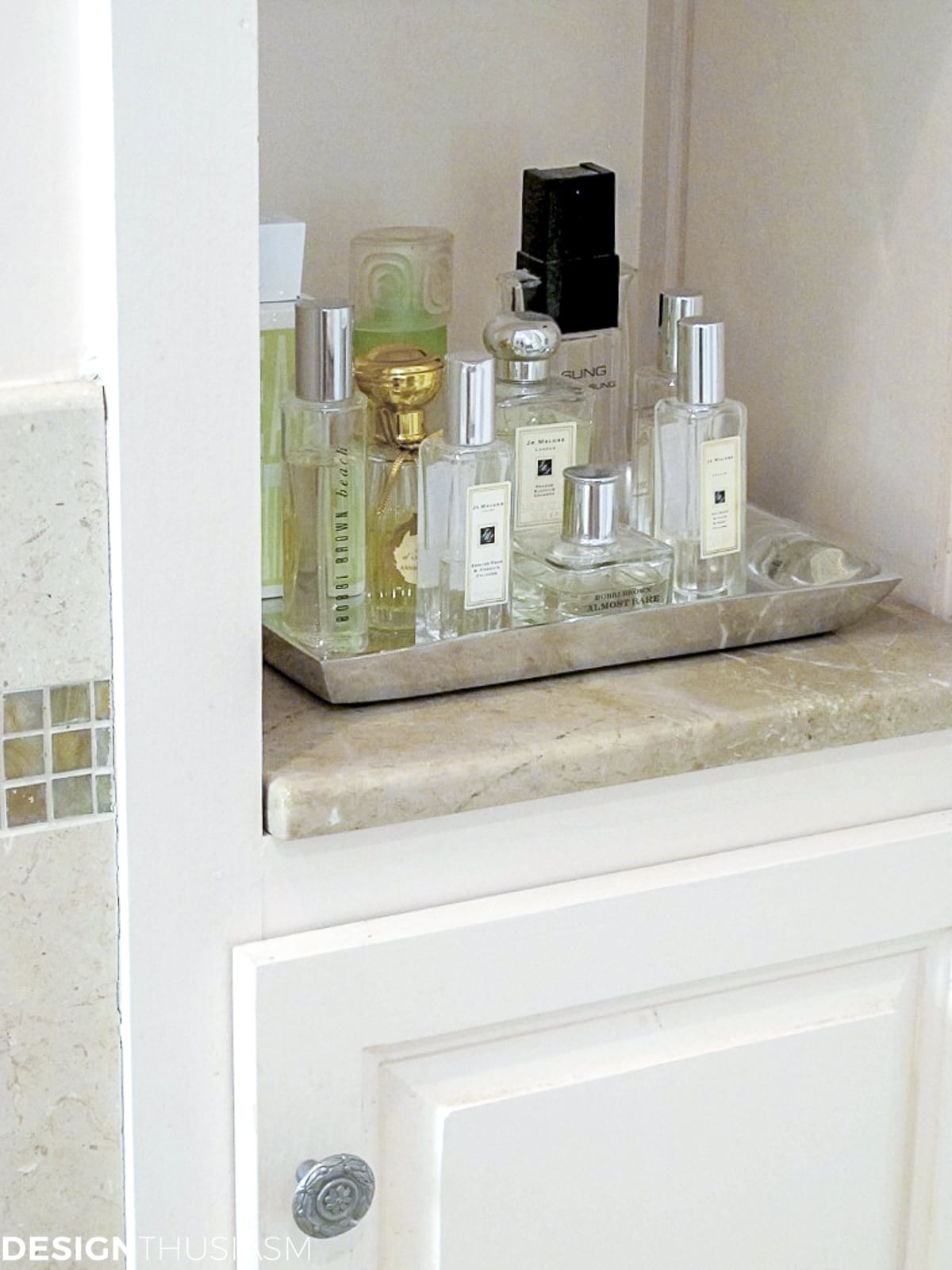 master bath remodel perfume shelf
