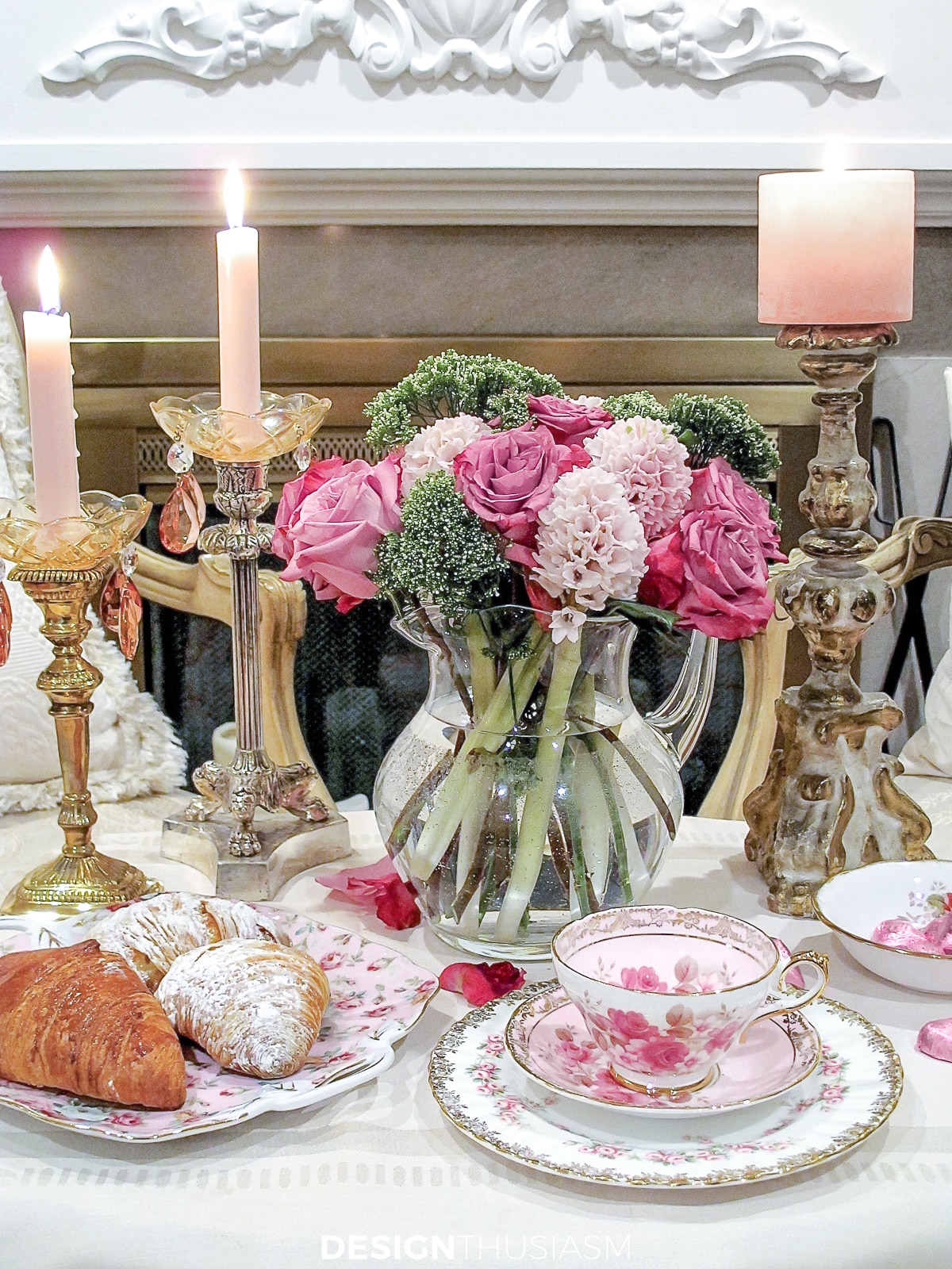 Setting for two by the fireplace