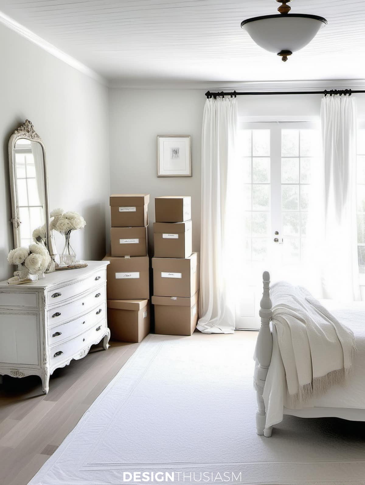moving boxes in the bedroom