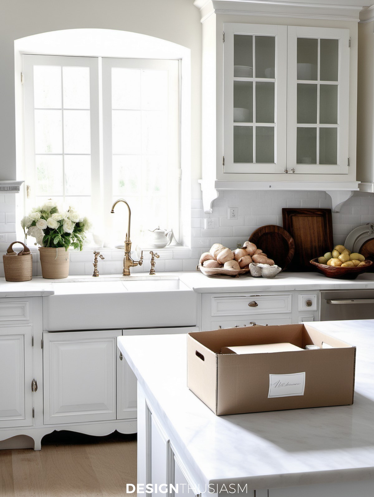 packing box on the kitchen counter