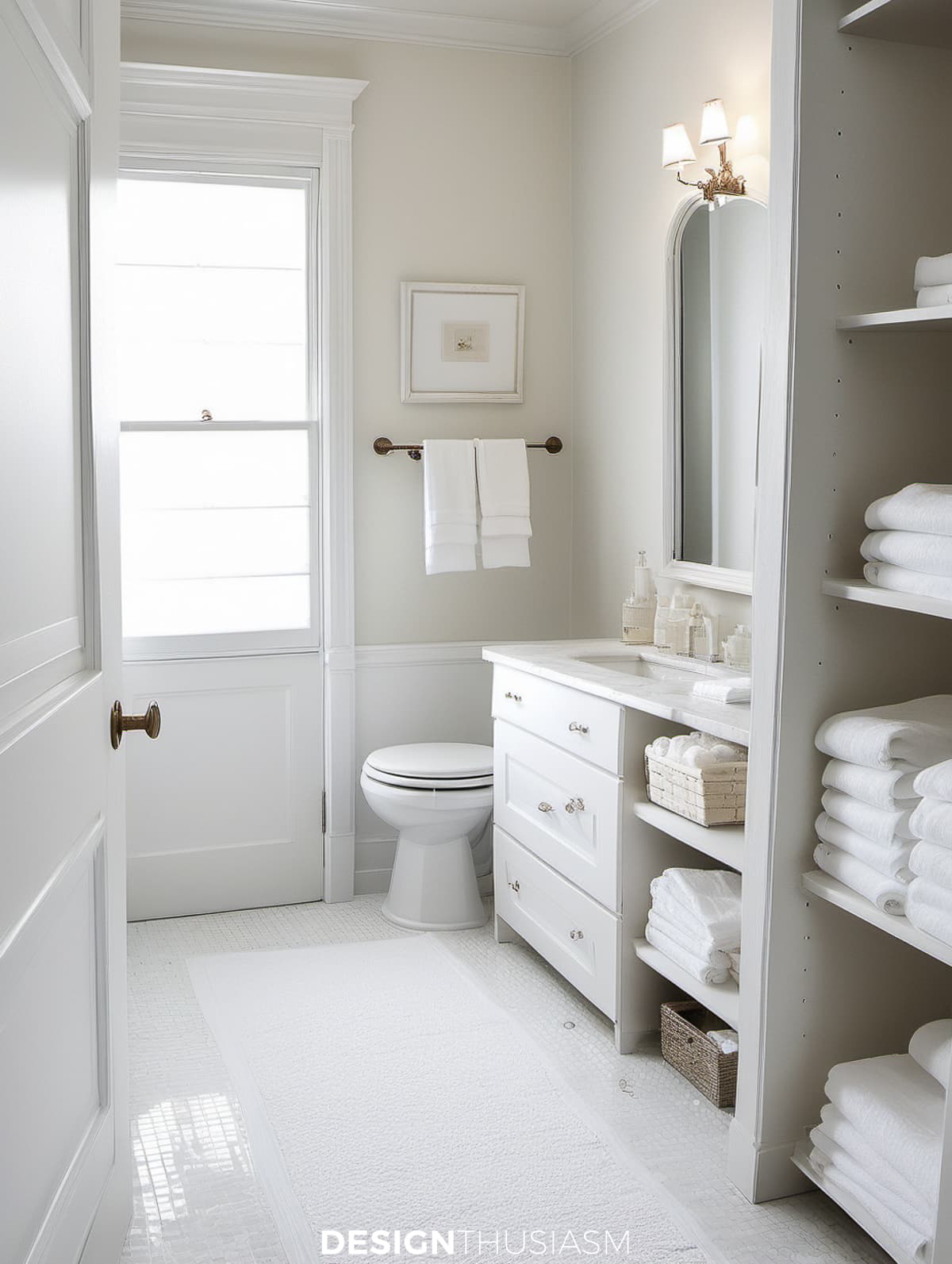 organized white bathroom