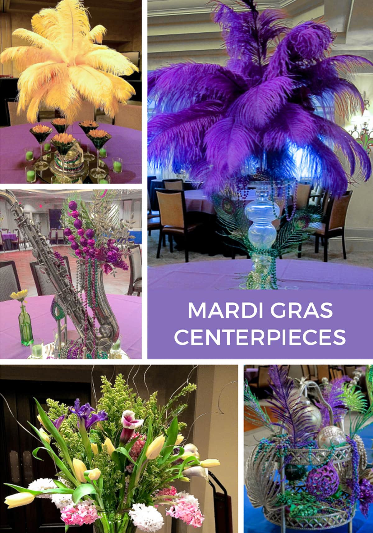 Mardi Gras decorations and centerpieces