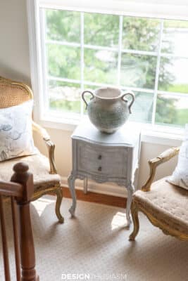 french chairs on the stairway landing