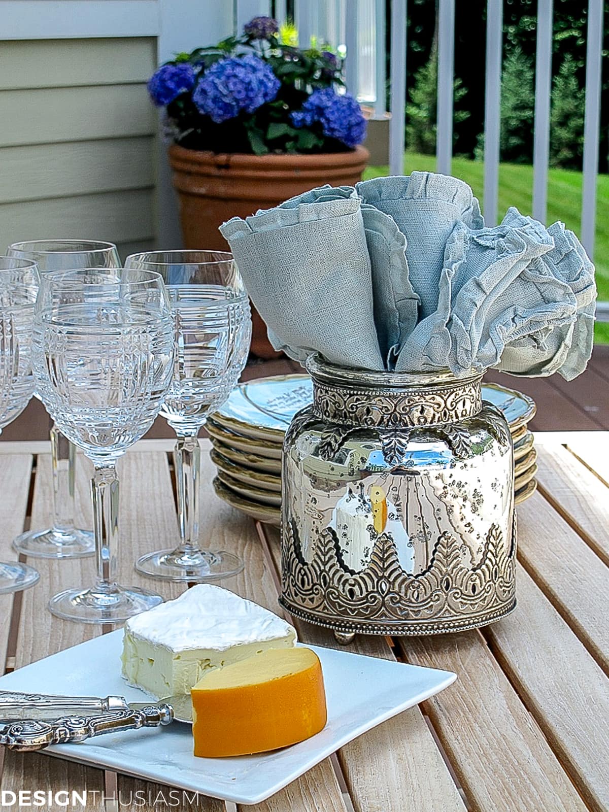 wine and cheese on the patio