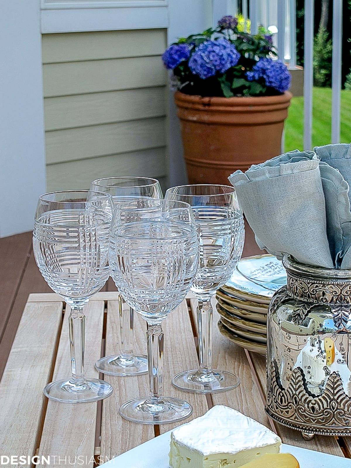 wine goblets on the patio