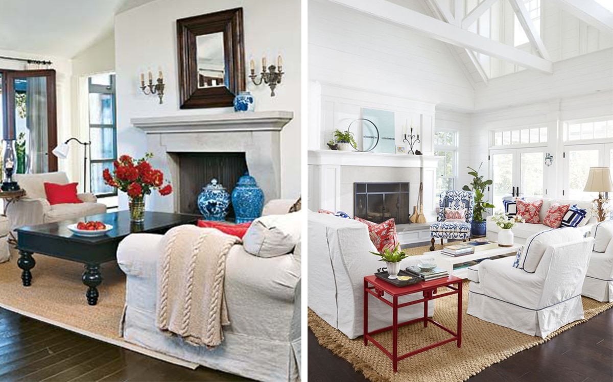 white room with red and blue accents