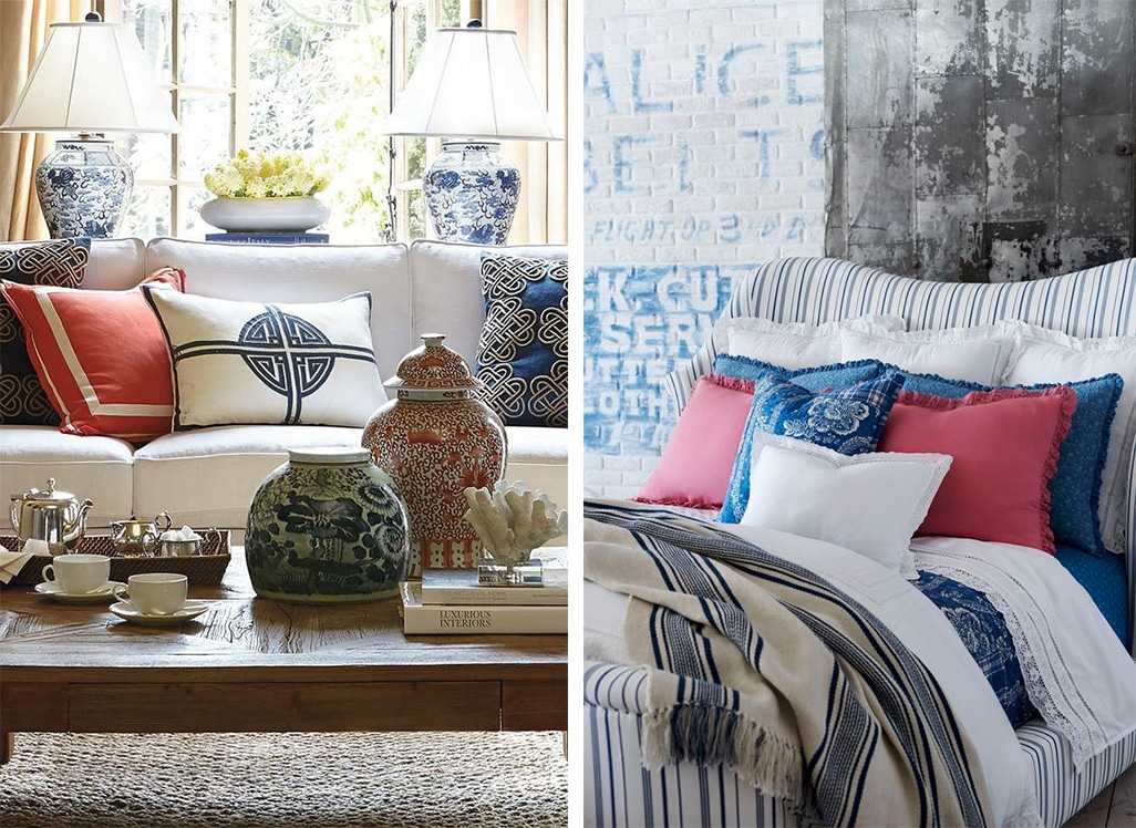 red white and blue pillows