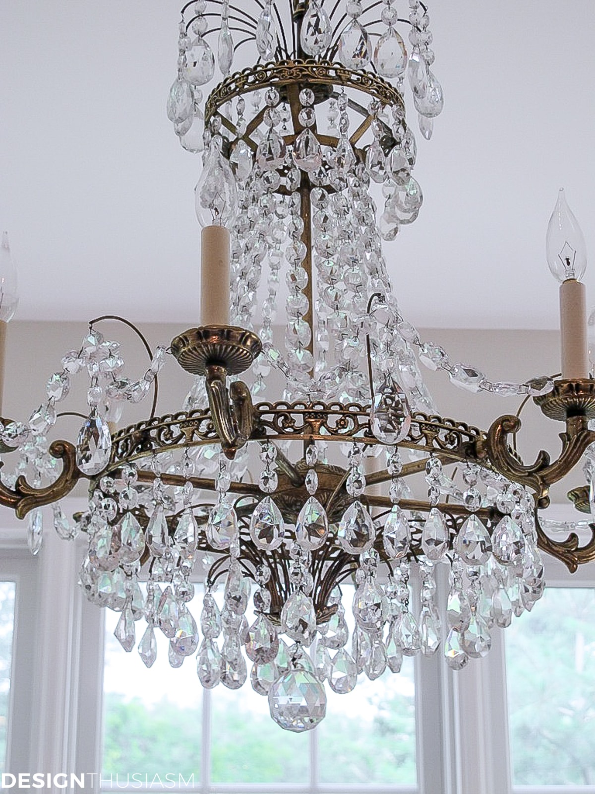 vintage chandelier over table setting for lunch