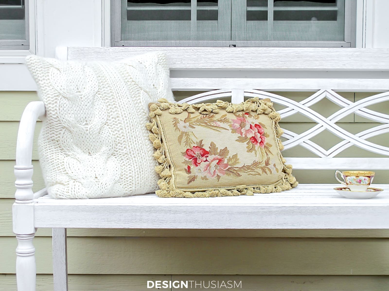 fall patio bench with pillows