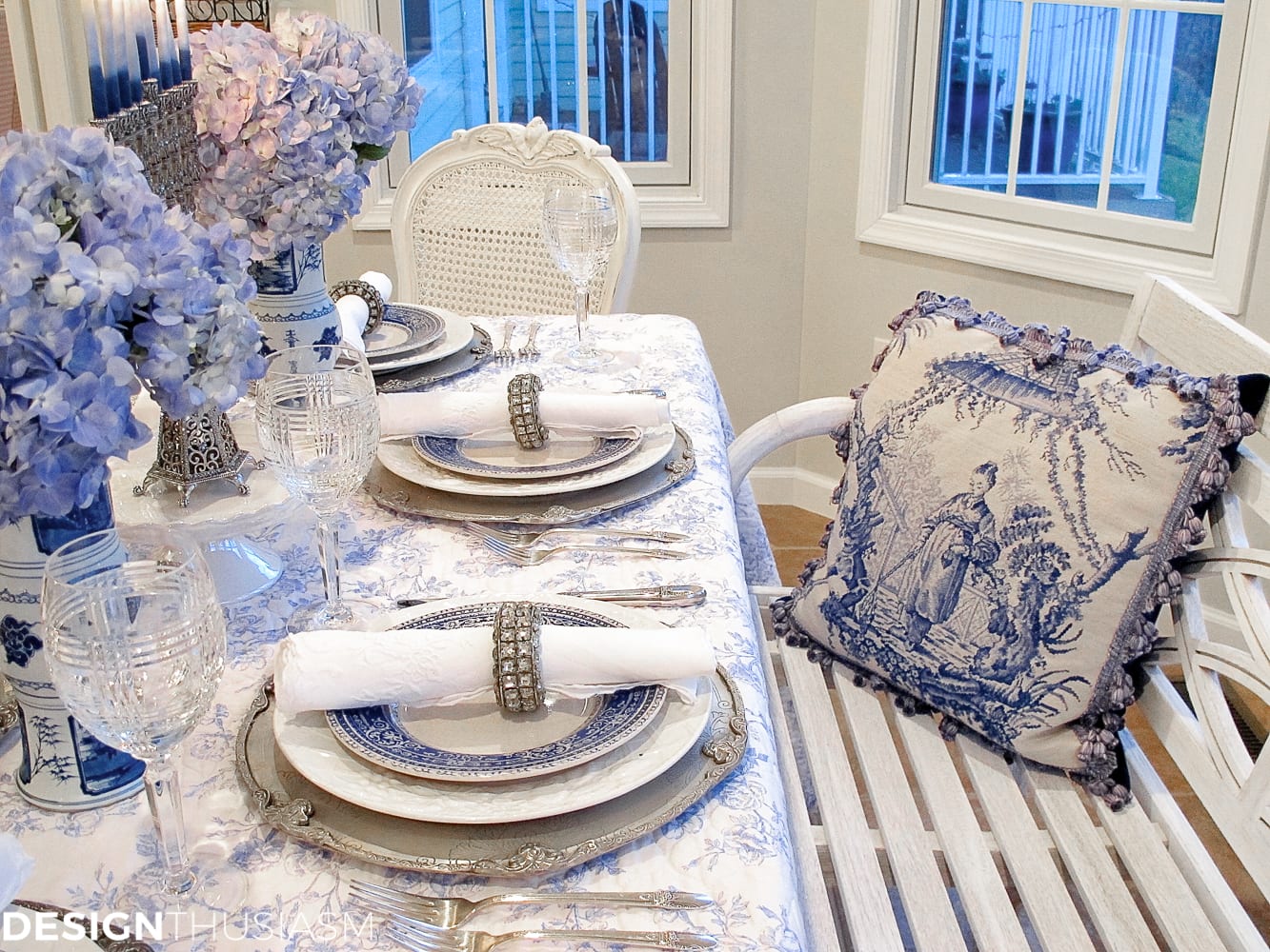 French Toile in a Blue and White Holiday Table Setting - terilynadamsblog.com