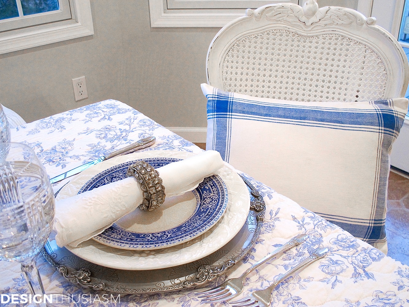 French Toile in a Blue and White Holiday Table Setting - terilynadamsblog.com
