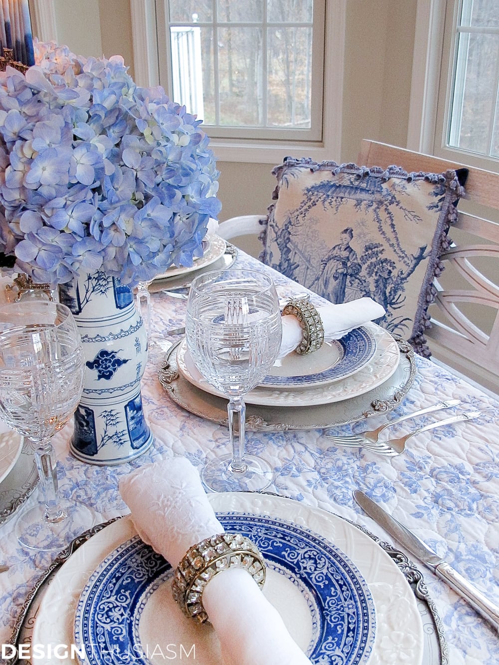 French Toile in a Blue and White Holiday Table Setting - terilynadamsblog.com