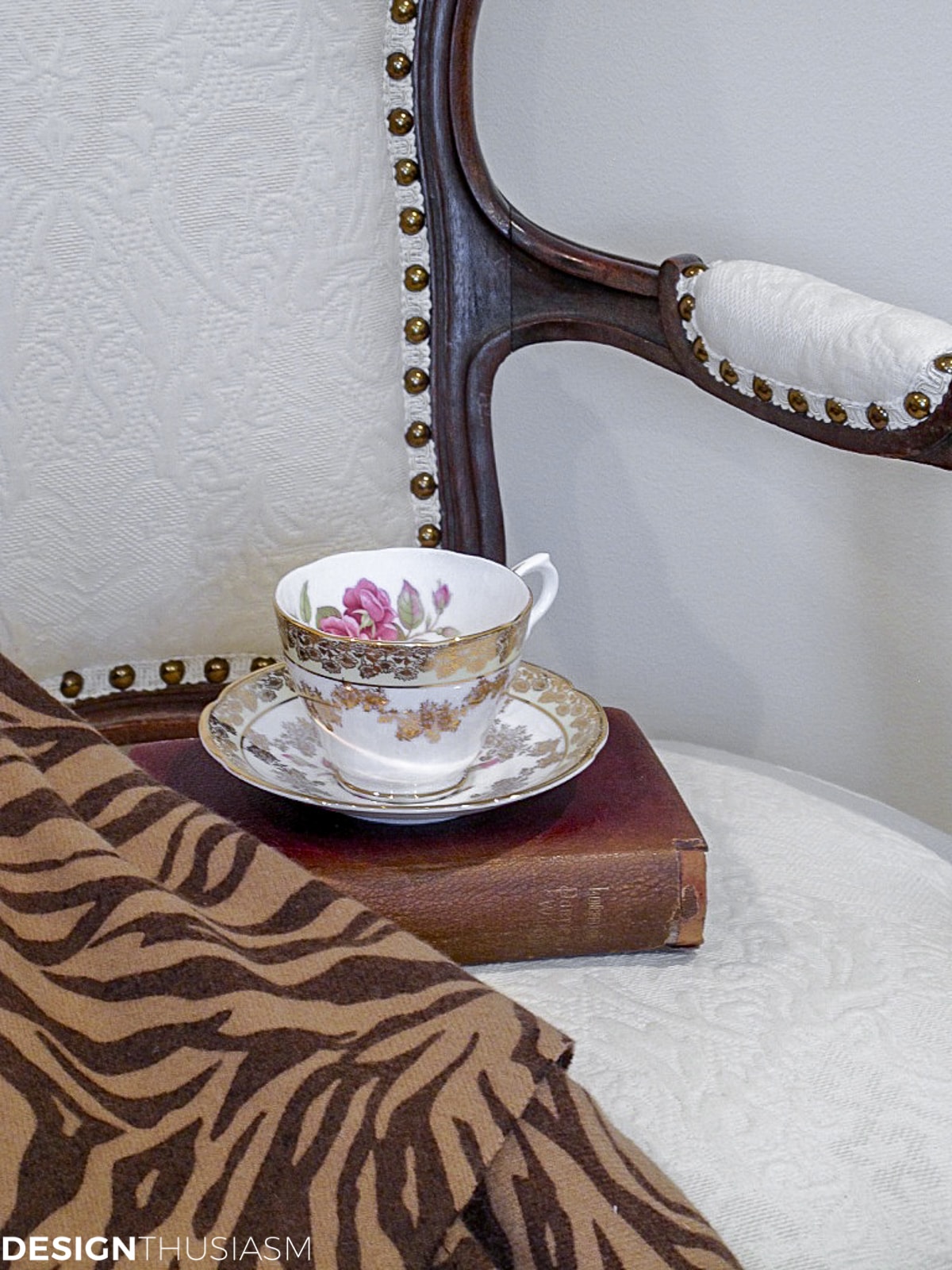 vintage French chair with teacup