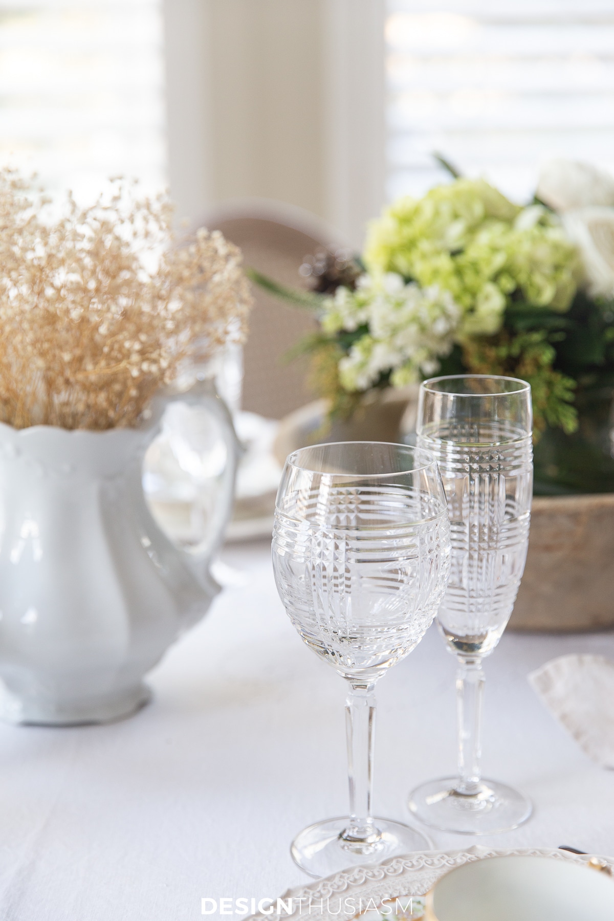cut crystal goblets for afternoon tea table