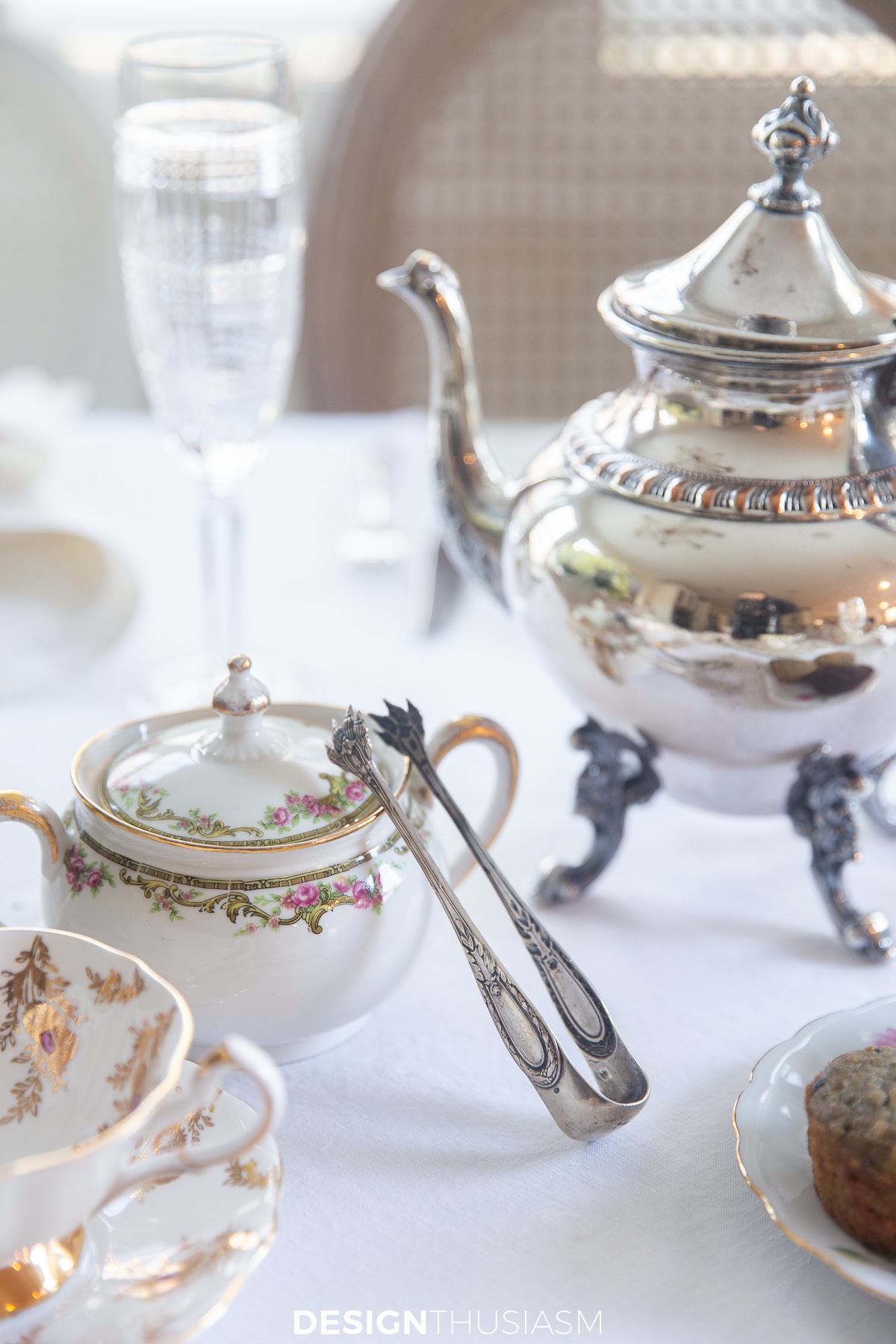 sugar bowl and tongs for afternoon tea table
