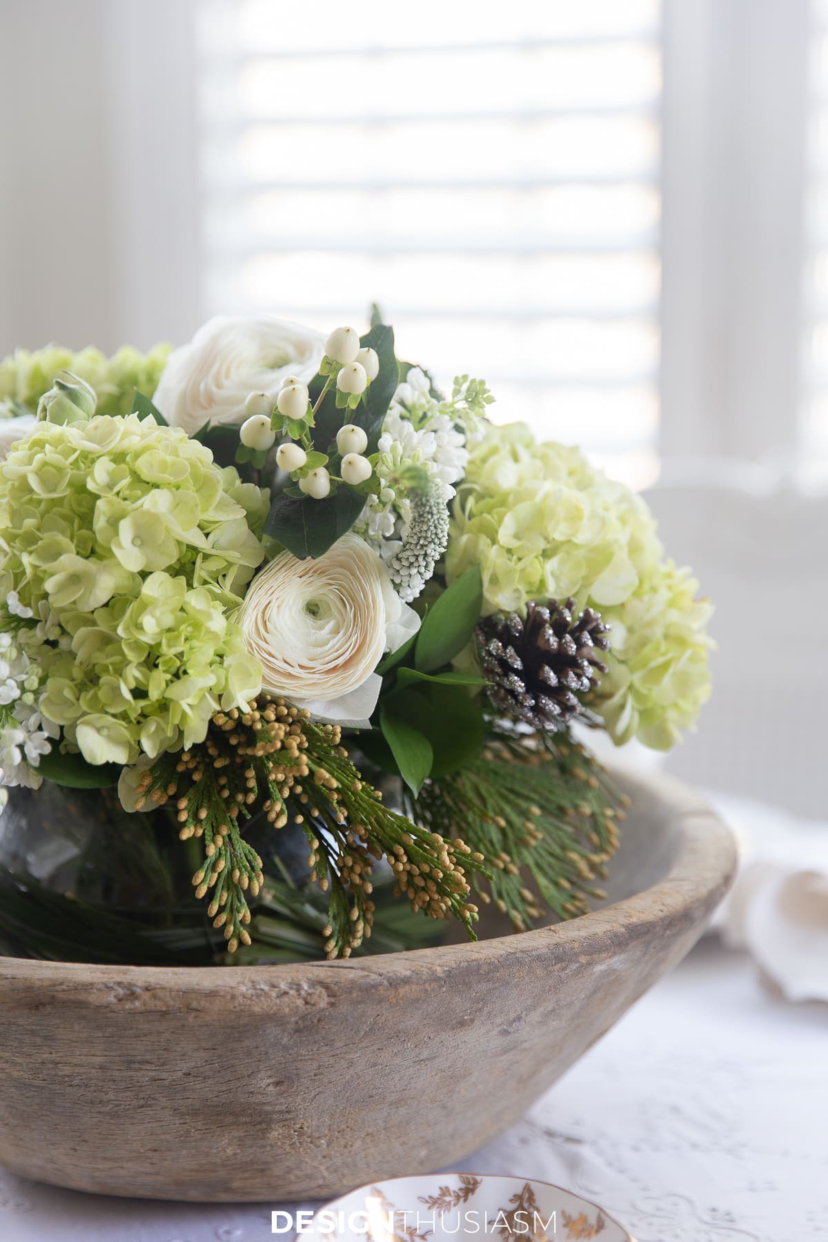 winter floral for afternoon tea table