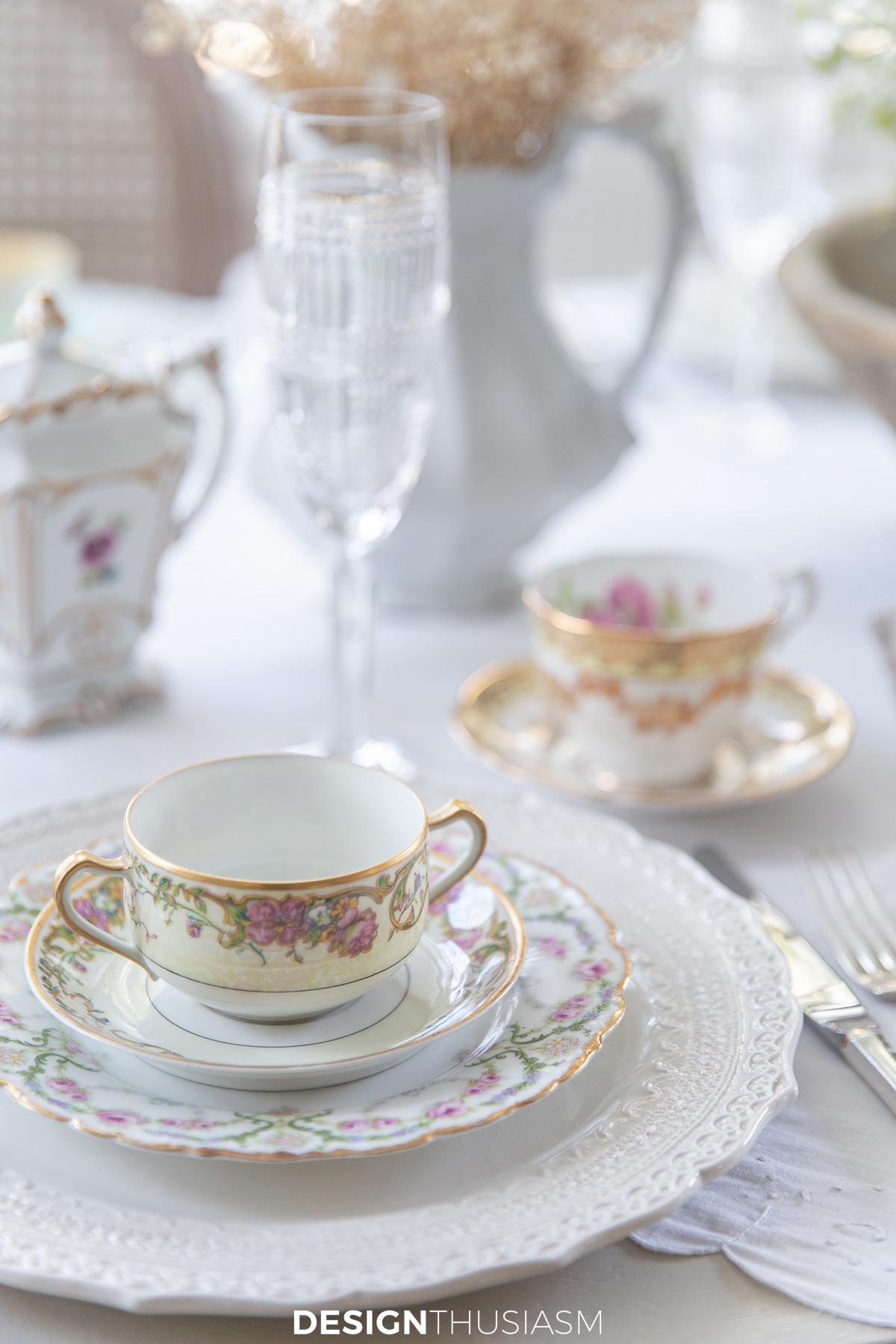 mix and match china for afternoon tea table