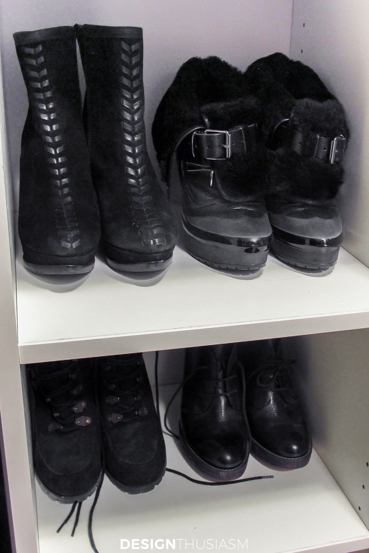 closet organization bootie shelf