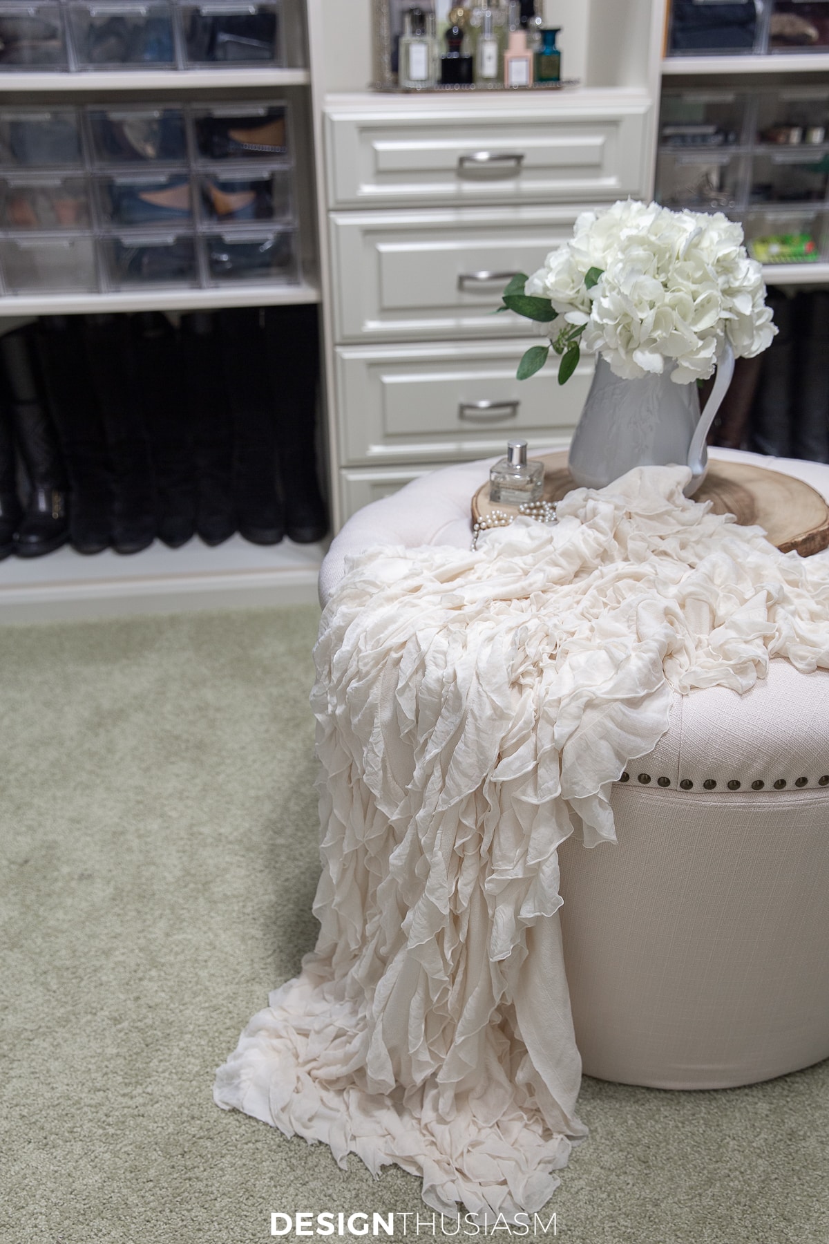 closet organization ottoman seating