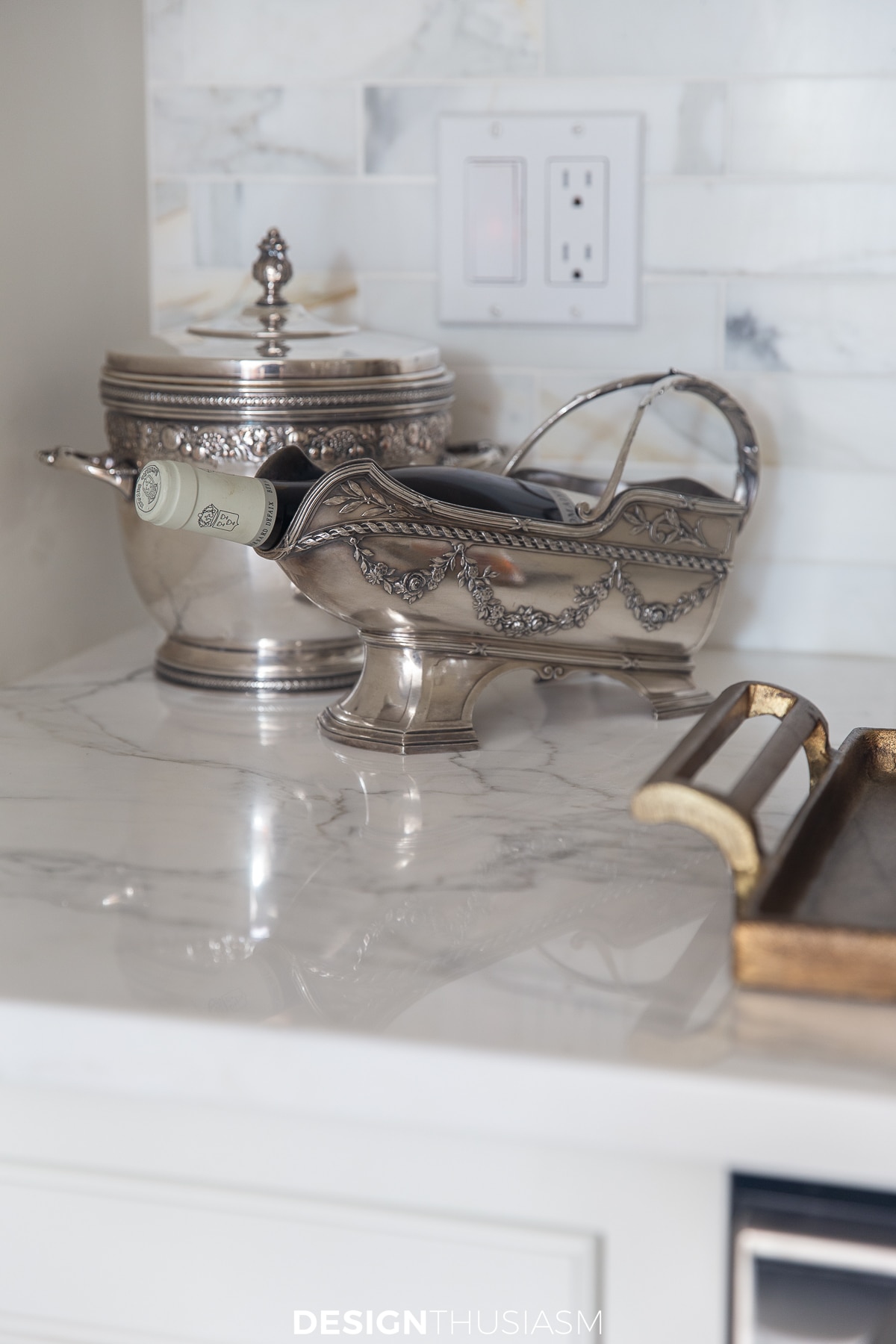 french butler's pantry silver wine caddy and ice bucket