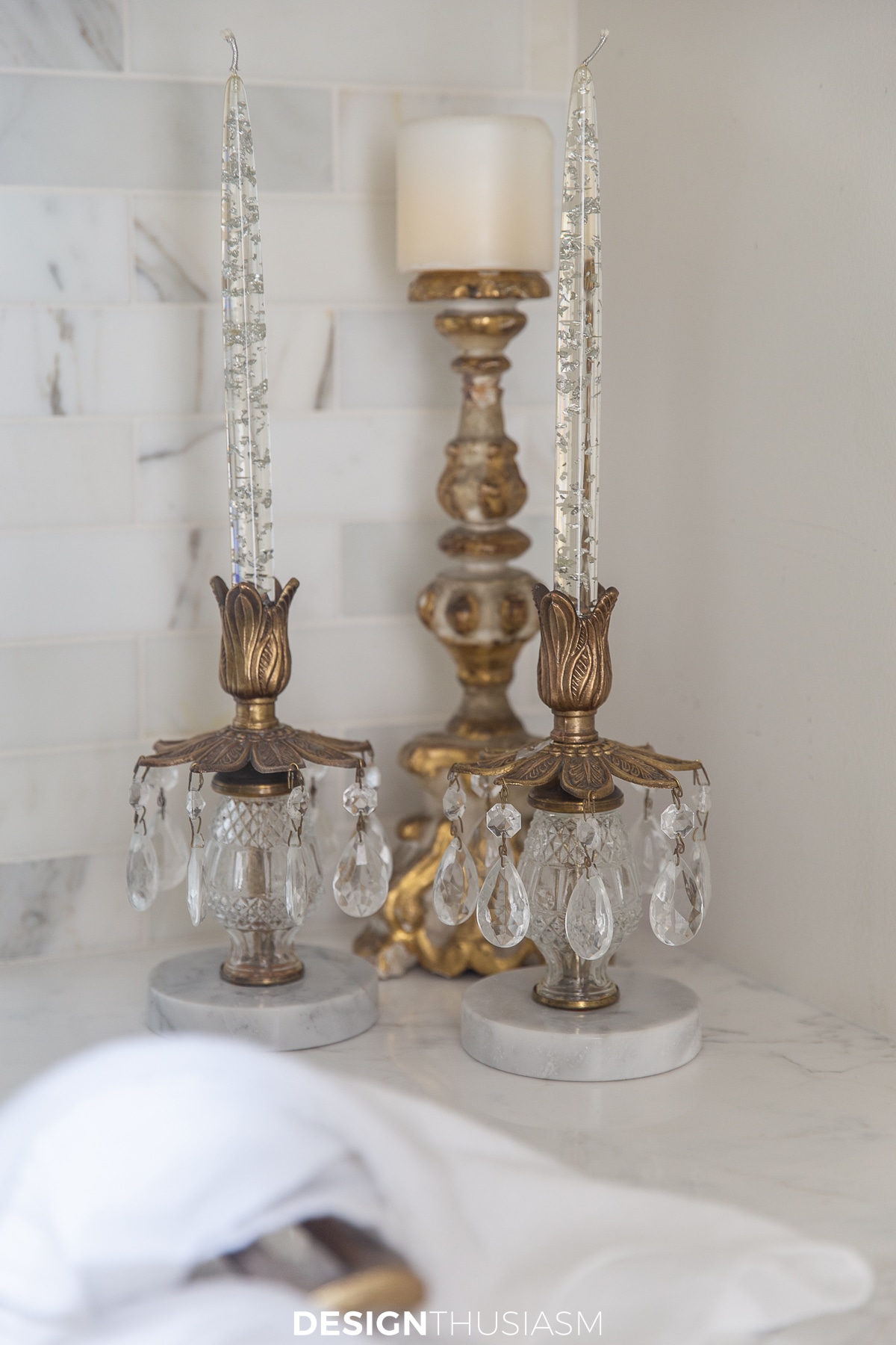 french styled butler's pantry vintage candlesticks