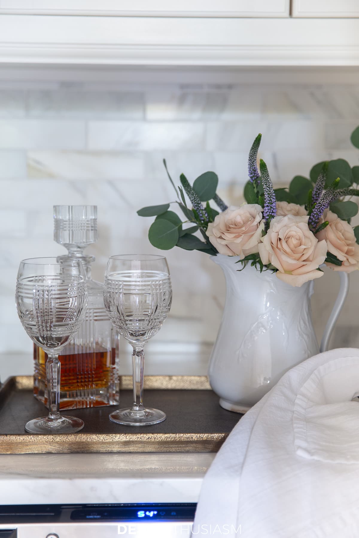 french styled butler's pantry wine goblets