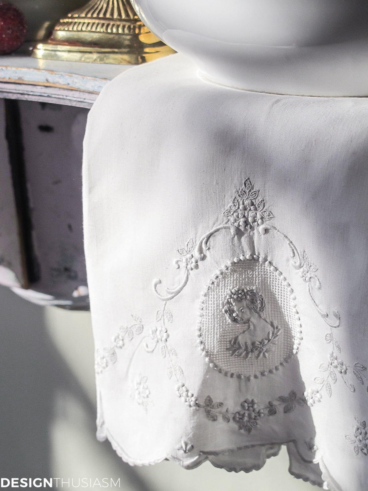 Defining style elements for a french inspired home - white linen tea towel