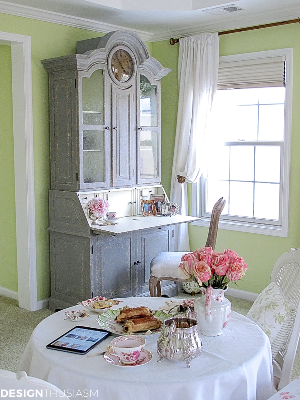 Gustavian desk with hutch in a french style master bedroom