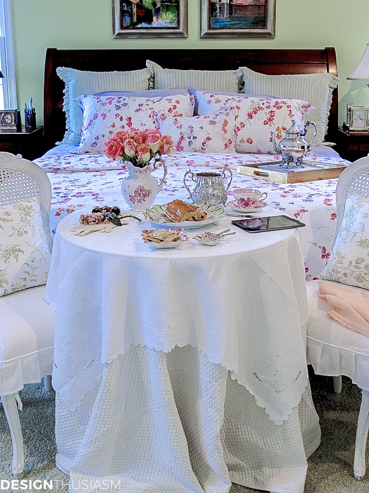 master bedroom decor with a french style breakfast table