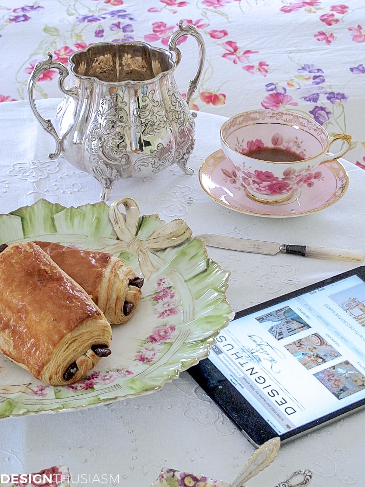 french style bistro table with breakfast in the bedroom