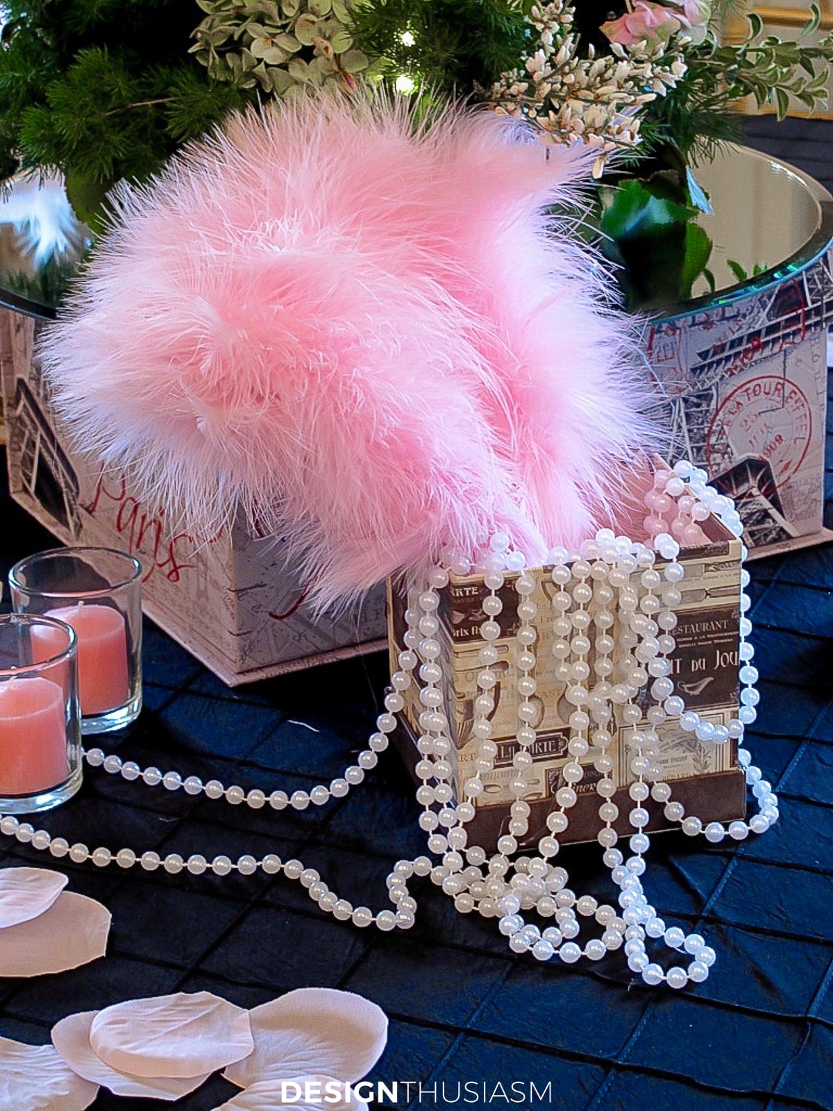 April in Paris pearls centerpiece