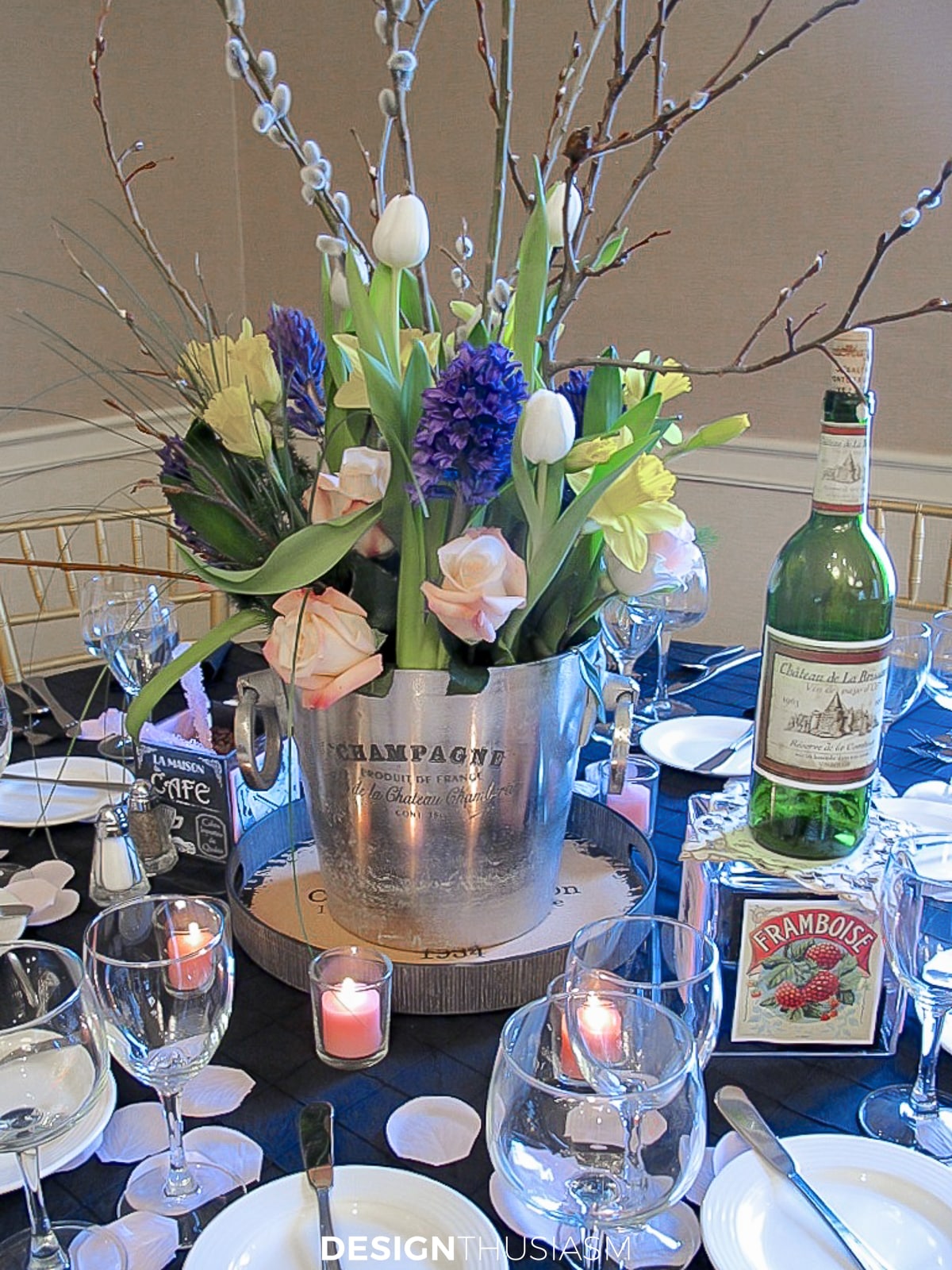 April in Paris champagne bucket centerpiece