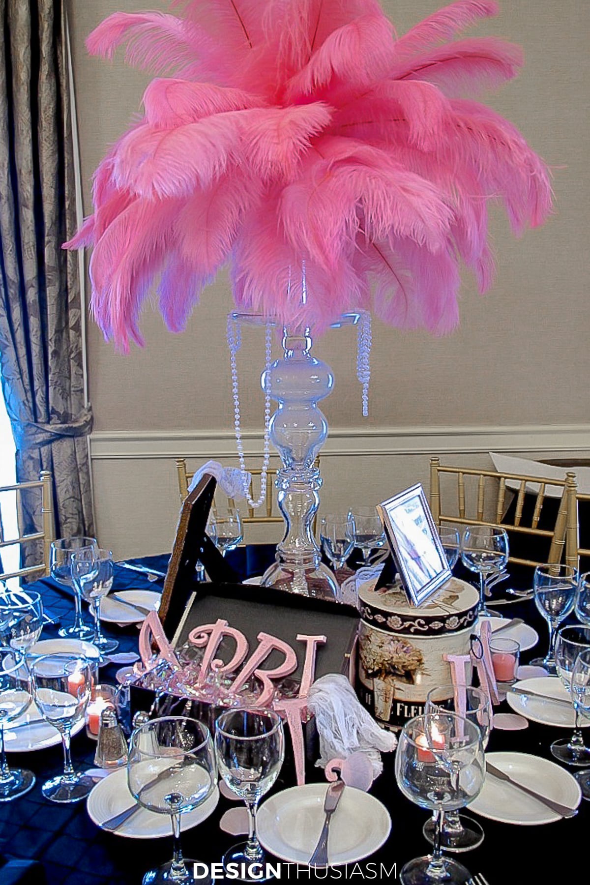 April in Paris feathers centerpiece