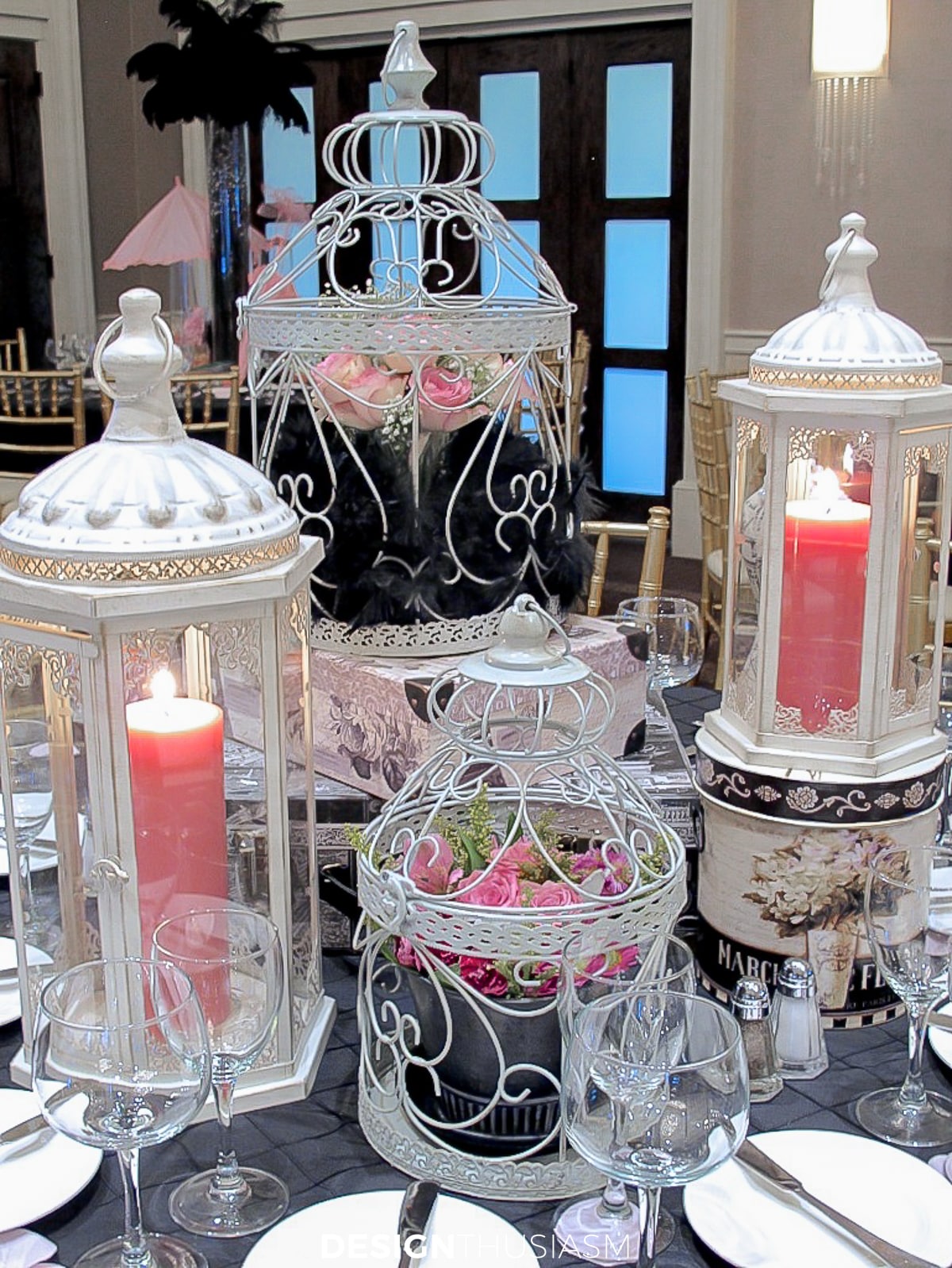 April in Paris birdcages centerpiece