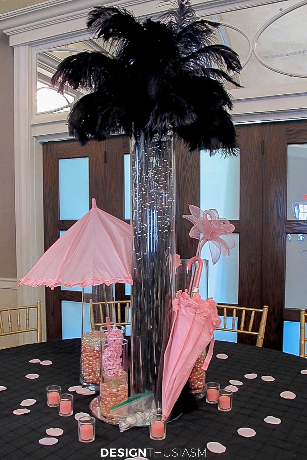 April in Paris feathers centerpiece