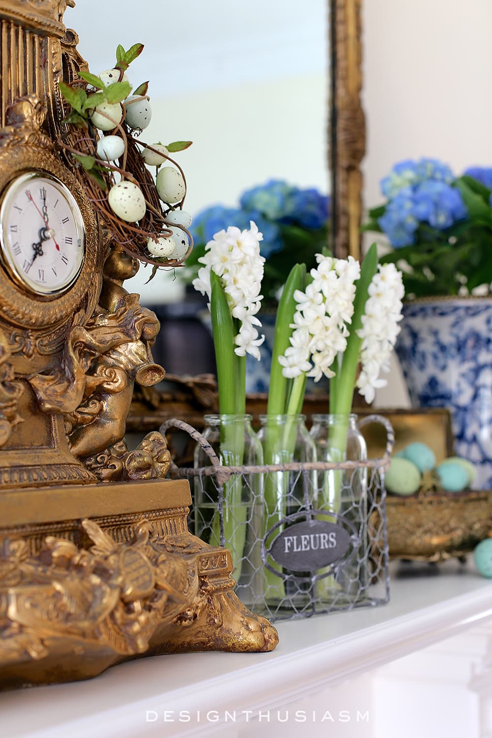 Designthusiasm - Spring Mantel in the Family Room