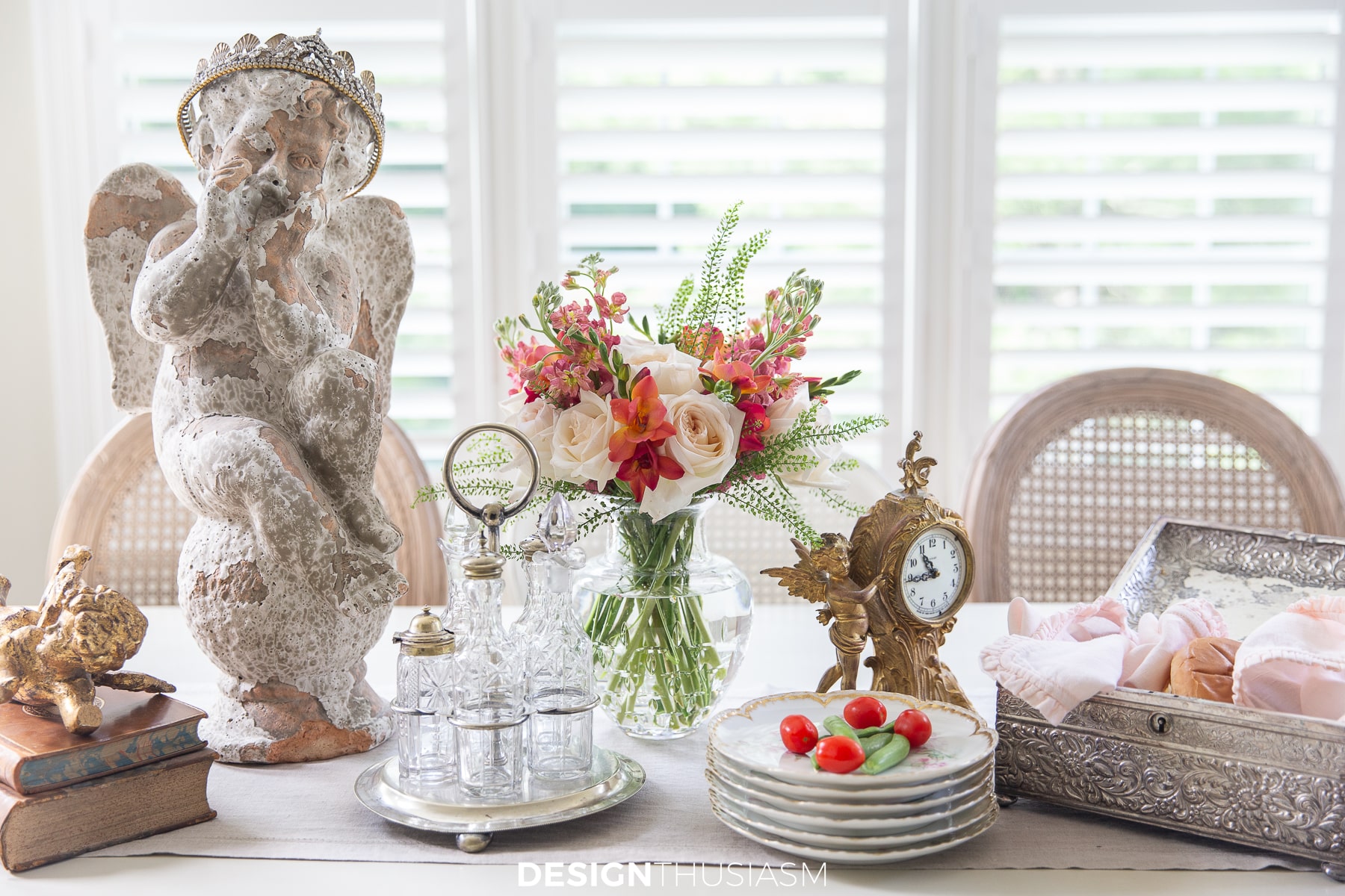 flea market finds on a dining table