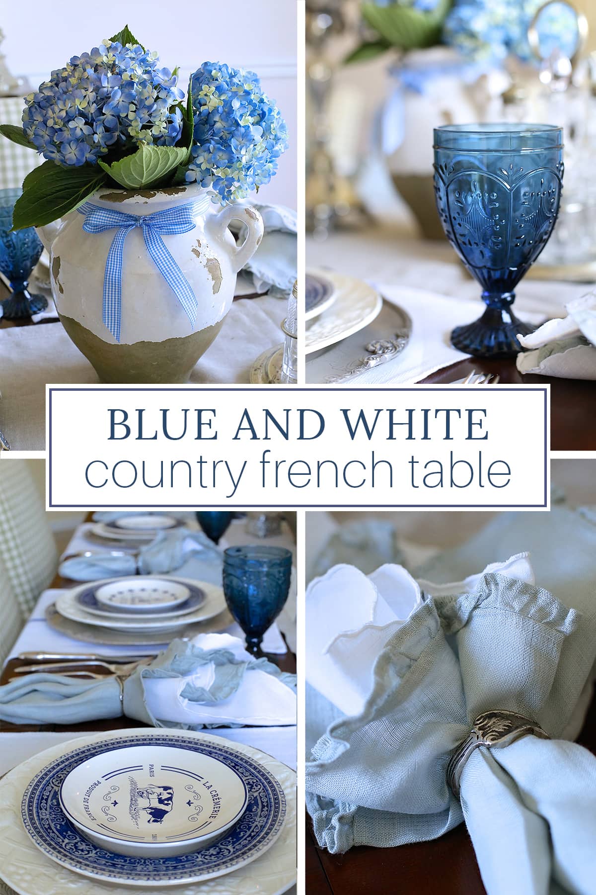 blue and white country french table setting