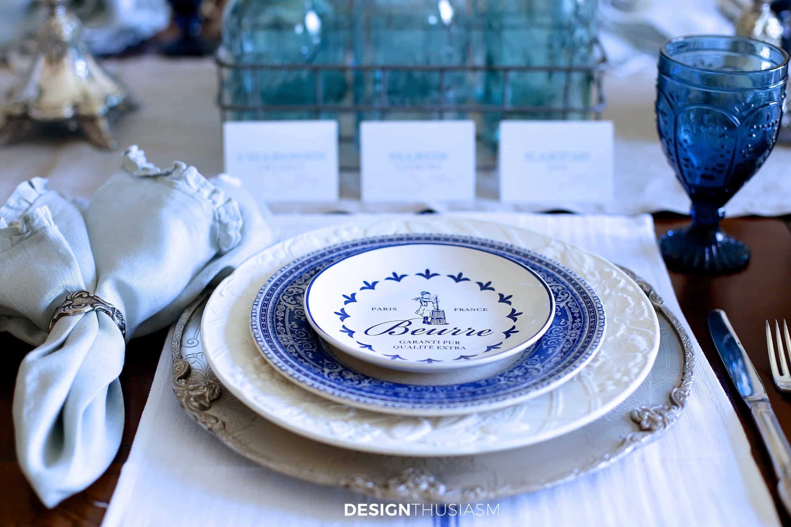 french blue spring place setting